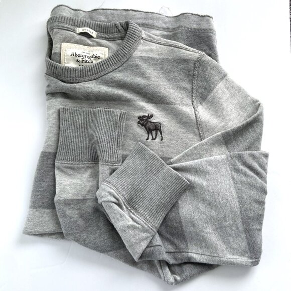 Vintage Y2K Abercrombie & Fitch Gray Stripe Moose Muscle Crewneck Sweater Men XL - Picture 6 of 8